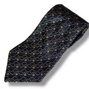 Innocenti for Tom James Silk Necktie Navy Blue Gold Geometric Made in Italy